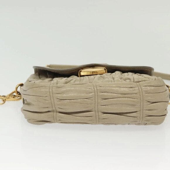 PRADA Chain Shoulder Bag Leather Beige Gold Auth - Picture 6 of 15